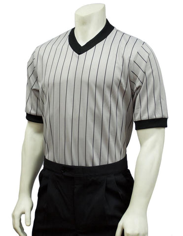 BKS205 (SM268) - Smitty Grey Performance Mesh V-Neck Shirt w/ Black Pinstripes