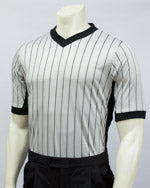 BKR212- GREY MESH V-NECK, BLK STRIPES, BLK SIDE PANEL.